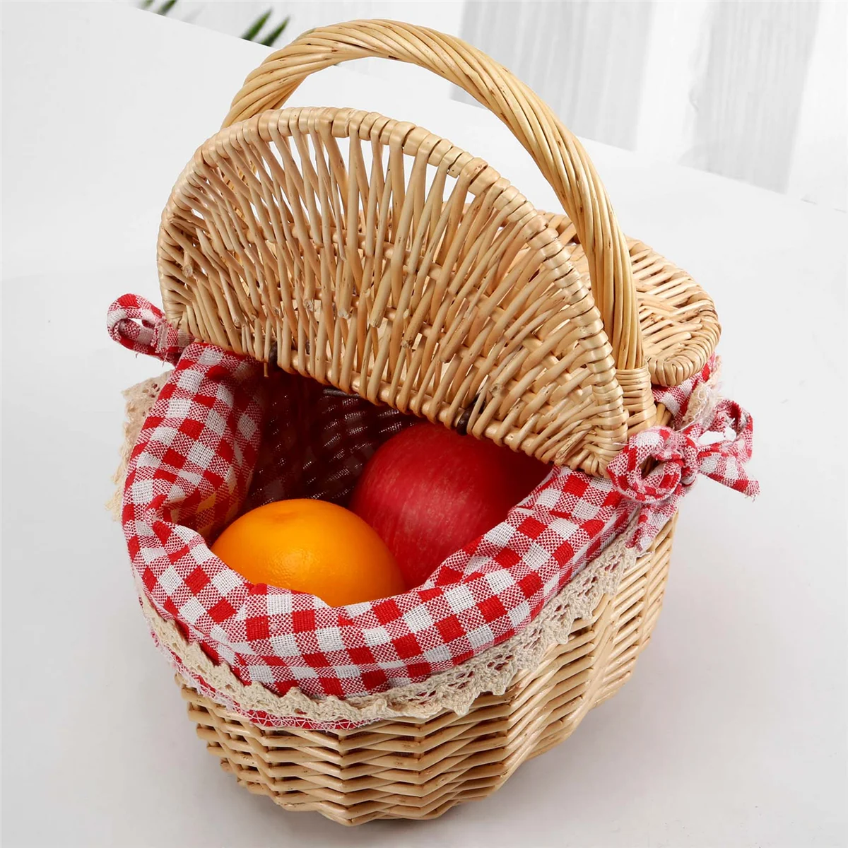 Country Style Wicker Picnic Basket, Cabaz com Tampa e Alça, Forros para Piqueniques e Churrasco