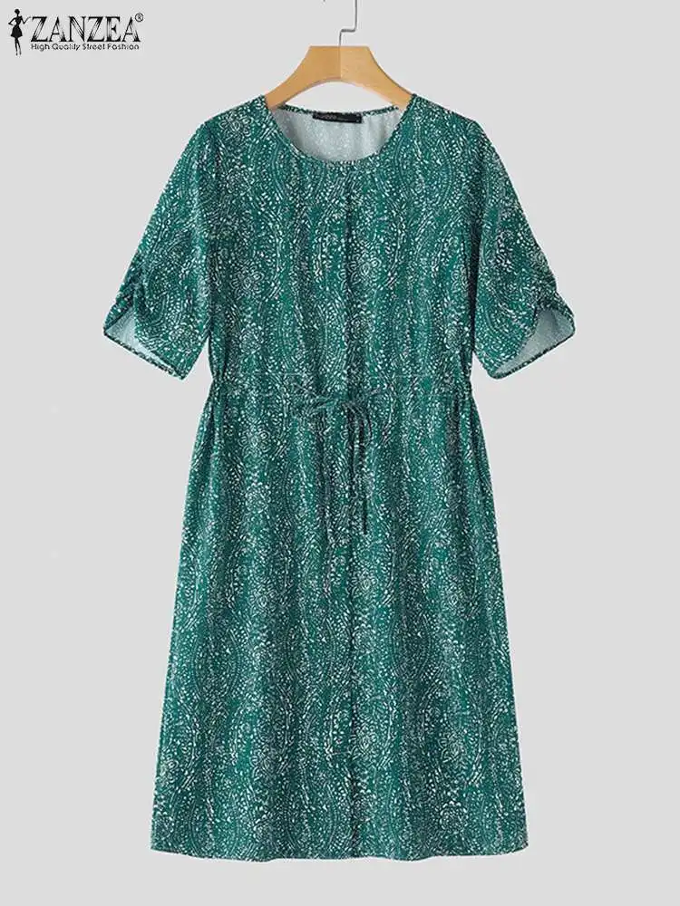 ZANZEA-Vestido largo de verano con estampado Floral para mujer, traje bohemio Retro de manga corta, informal, Midi, 2024