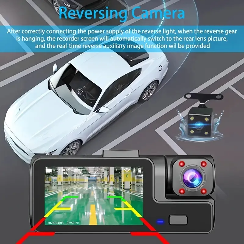 3Camera Dash Cam For Car Camera 1080P Video Recorder WIFI Car DVR Front Rear View Camera Night Vision Black Box Car Accessories