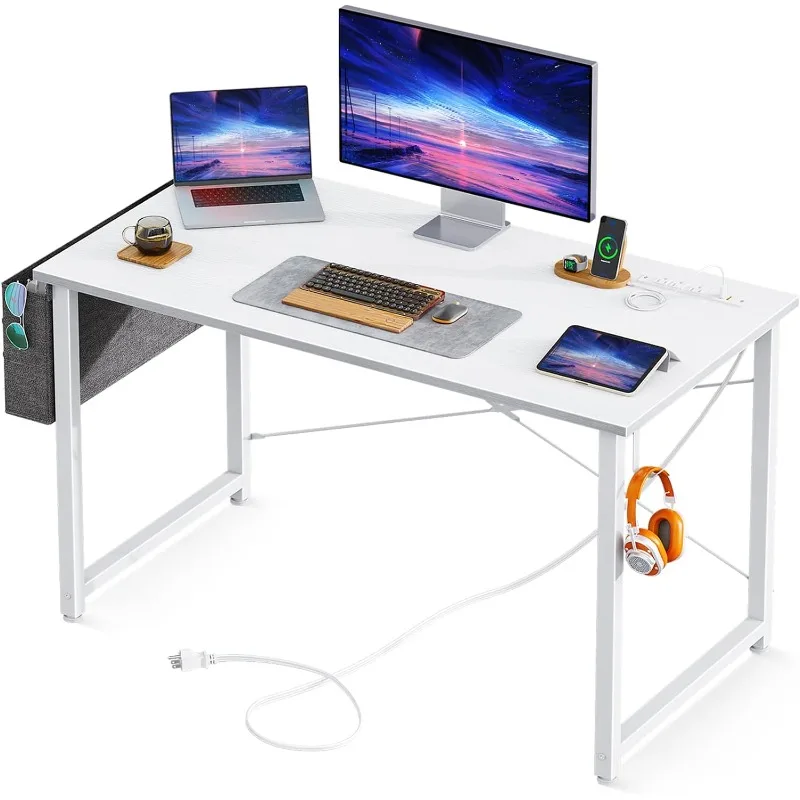 

40 inch Small Computer Desk with Power Outlet for Small Spaces Home Office Student Laptop PC Writing Desks with Storage Bag