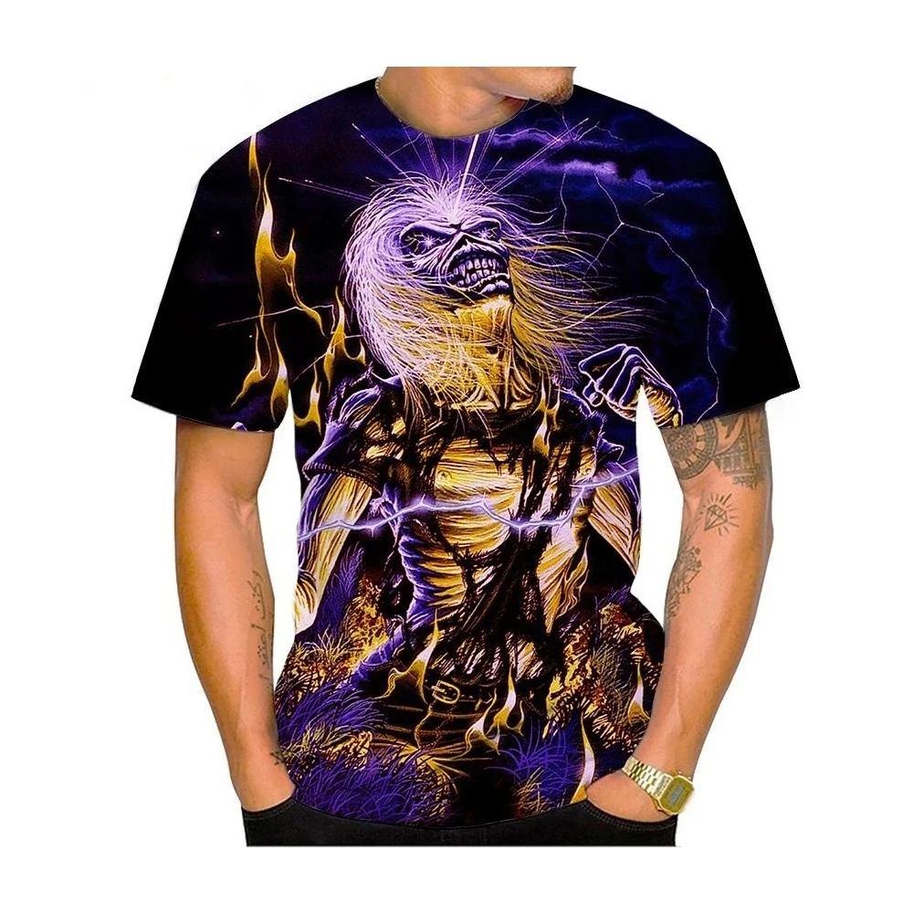 Hot Selling New Product 3D Printed Men's T-shirt Rock Music Round Neck Short Sleeved Heavy Metal Fashion Casual Short Sleeved