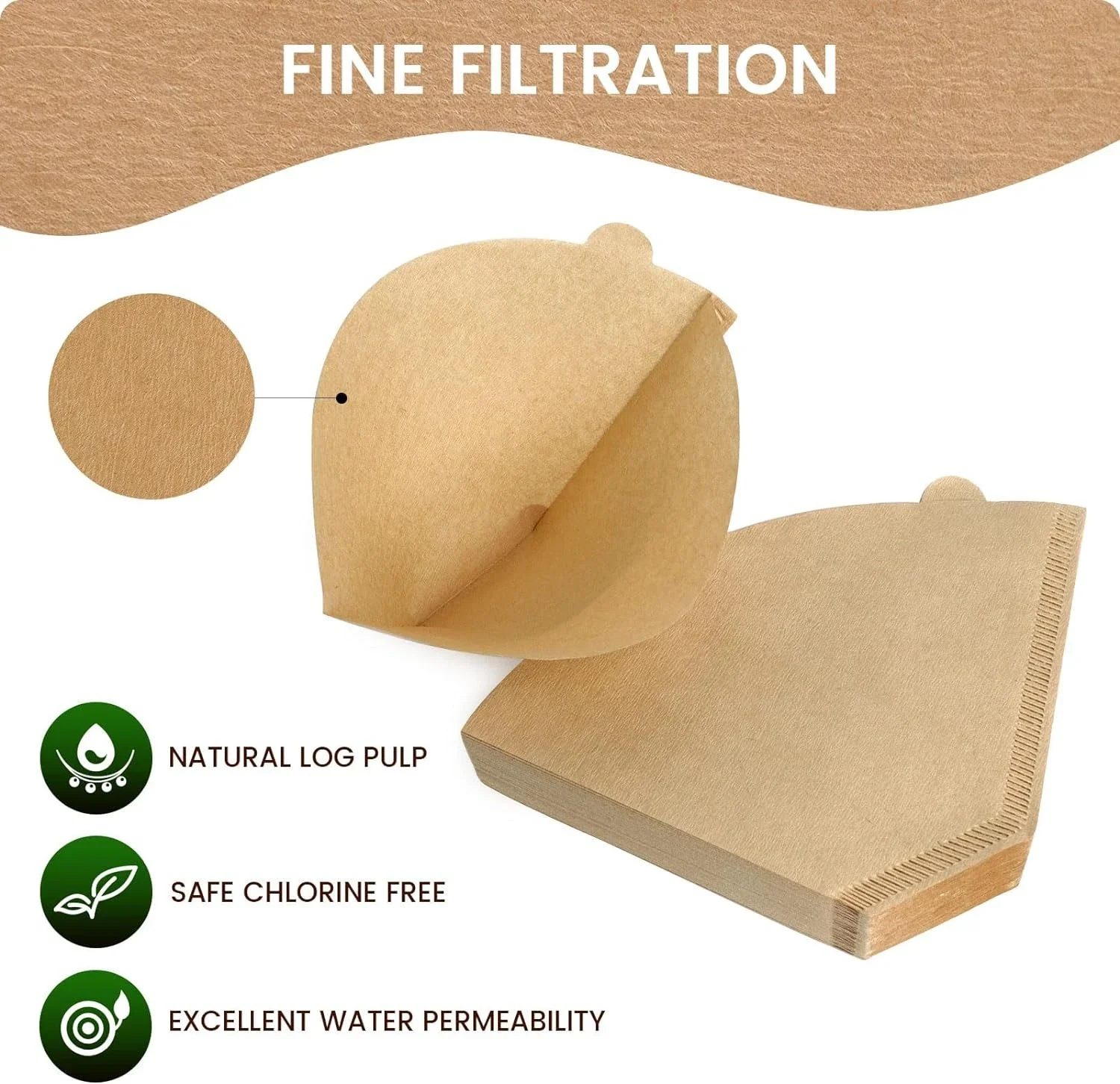 Coffee Filters Cone 100 Pcs Size #1 #2 Natural Unbleached Brown Paper Disposable Pour Over Maker Basket Dripper for Home, Office