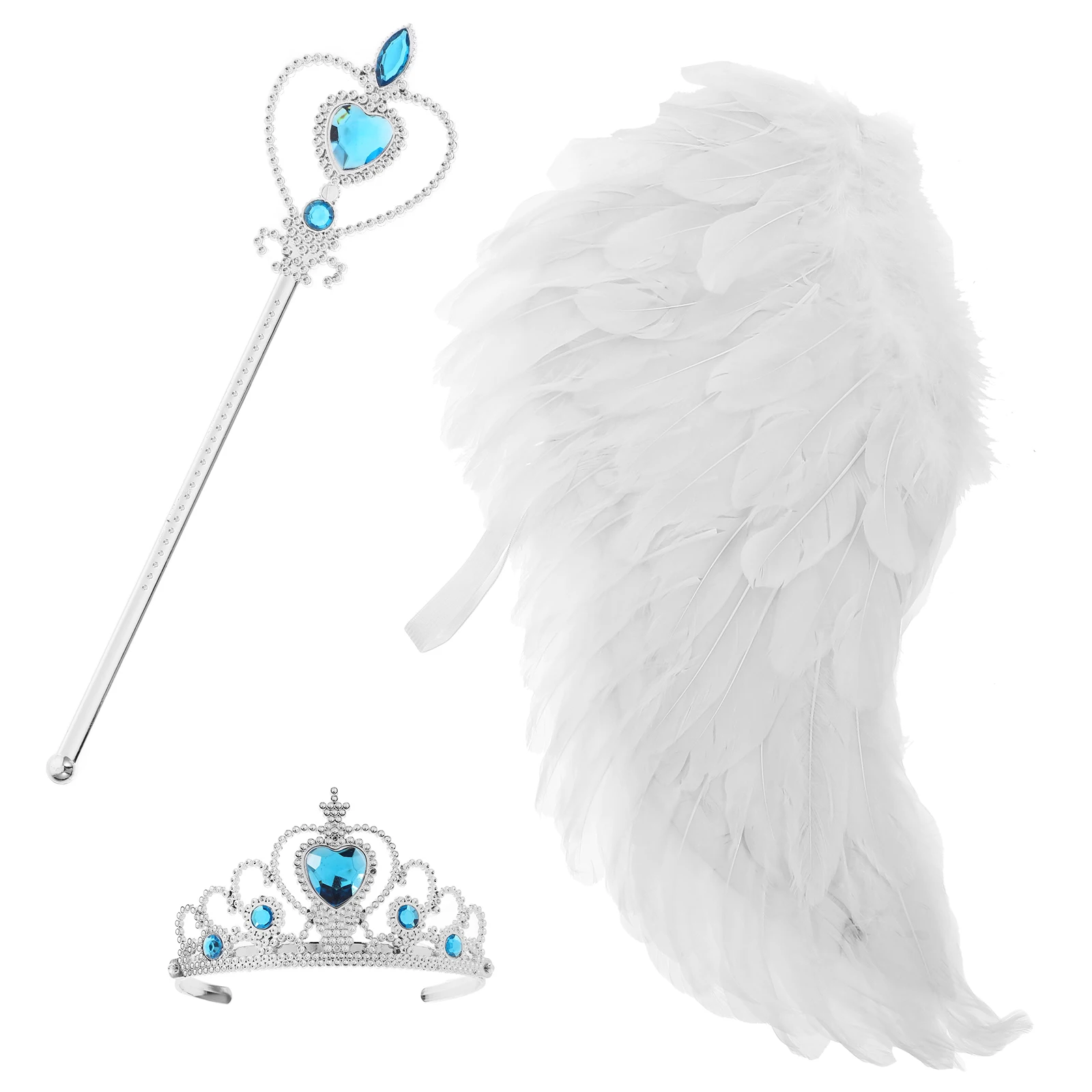 

3pcs Set White Medium Plume Plastic Kids Costume Props Lightweight Fairy Wing Headband Kit for Halloween