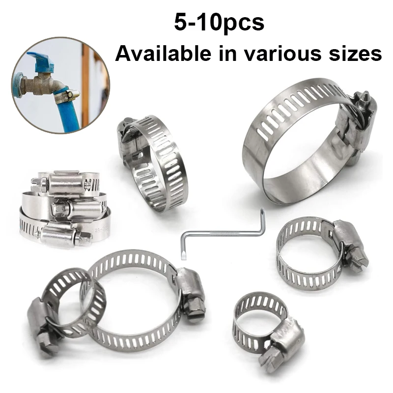 8mm to 152mm Multiple sizes 304 Stainles Steel Adjustable Hose Clamp 1/5/10pcs Fuel Line Worm  Hoops Hose Clamp