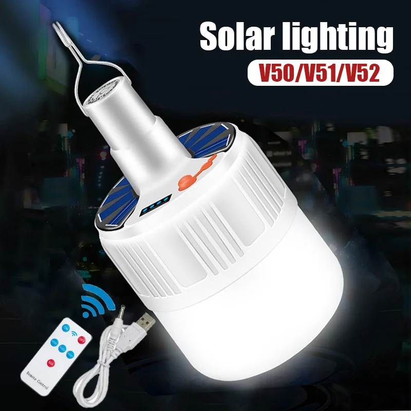 LED Solar Bulb Light Waterproof Outdoor 5V USB Charged Hanging Emergency Sunlight Powered Lamp Portable Powerful Indoor House