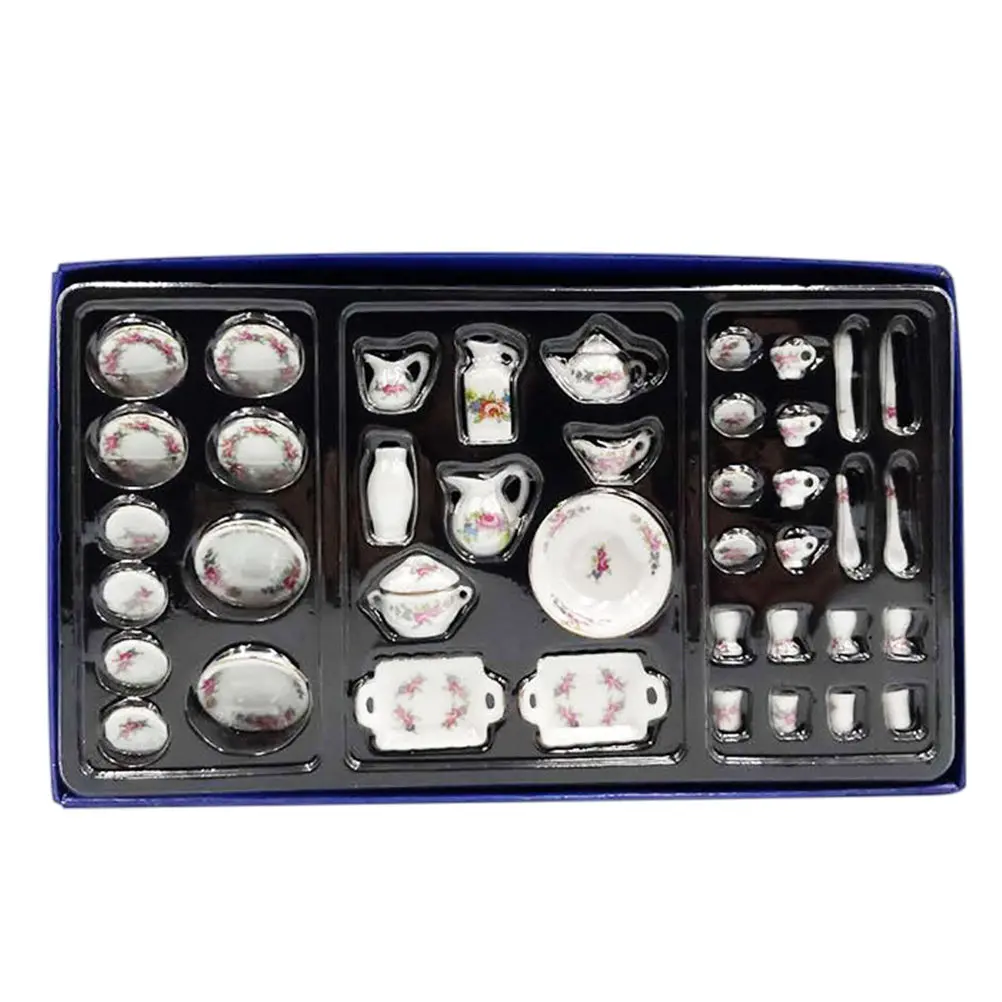 Mini Miniature Dollhouse Furniture Halloween Christmas New Year Mini Ceramic Dish Mini Ceramic Plates Set Tableware