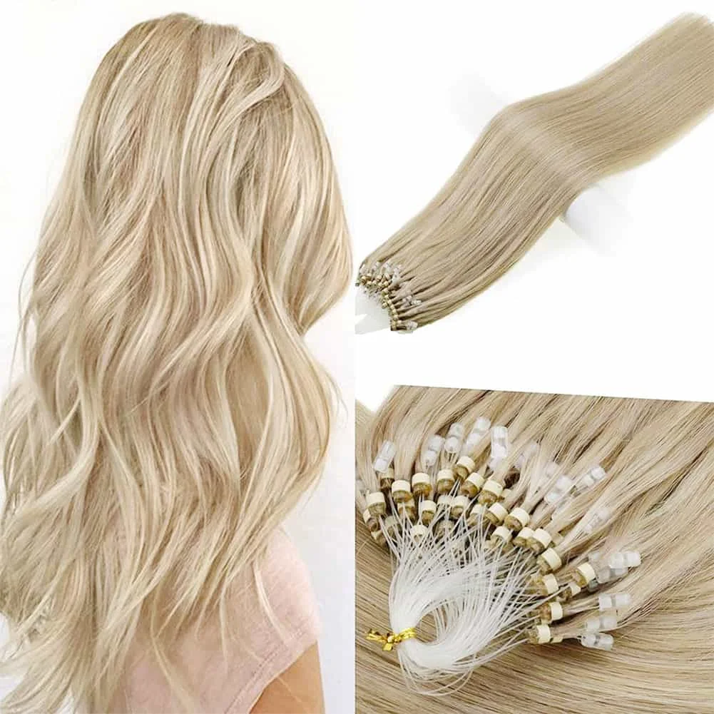 マイクロループヘアエクステンション人毛融合ヘアマシンレミーナチュラルストレートケラリングフィッシングラインエクステンション12-24インチ