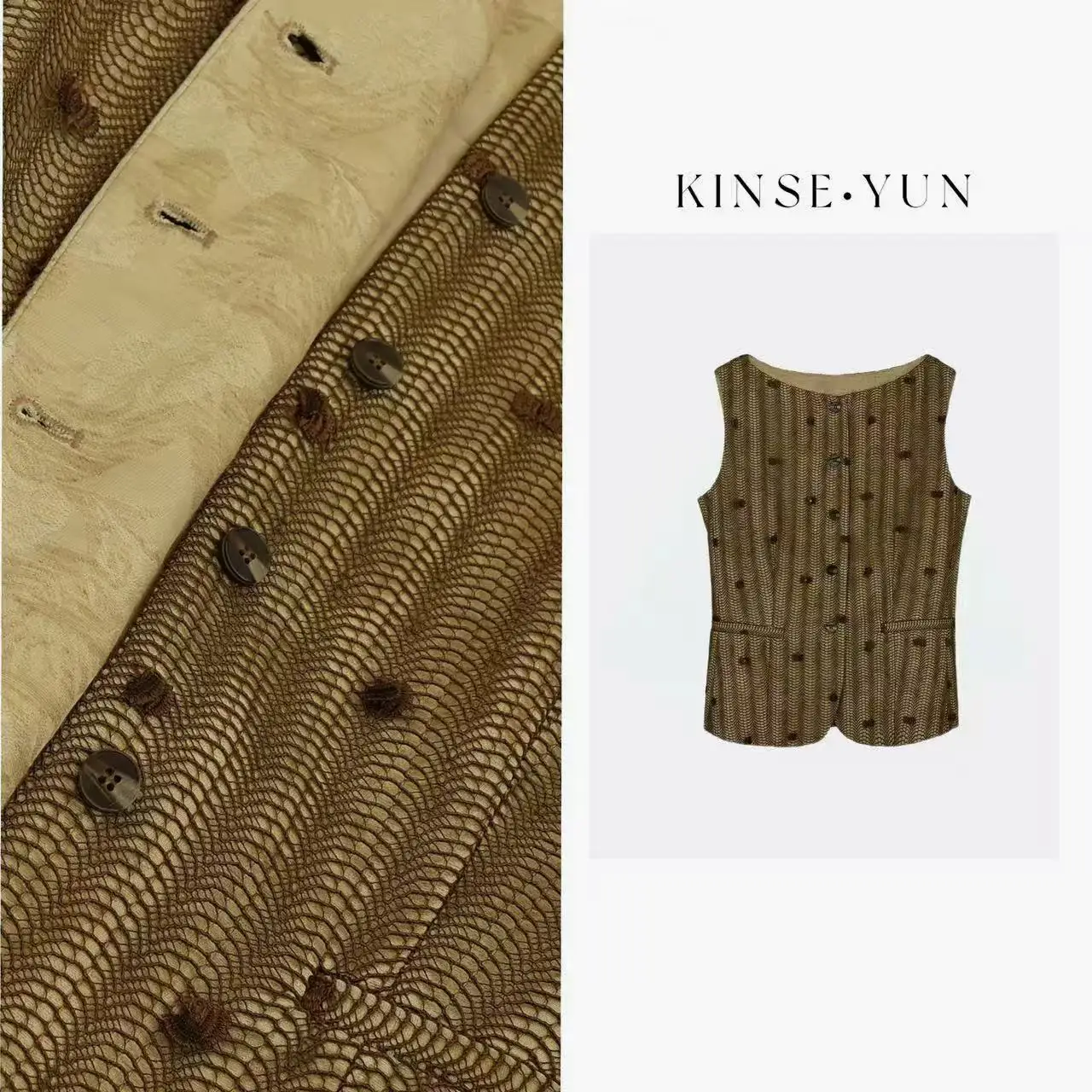 

KINSEYUN Celebrity Embroidered Hollow Design Artistic Vest Top KSY1000 Polyester Short Length Single Button Pure Color