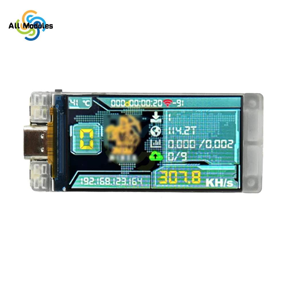 لوحة تطوير ESP32-R8 مع شاشة TFT مقاس 1.9 بوصة - وحدة T190 لحساب معدل التجزئة (388 كيلو هرتز/ثانية) WiFi BT & Type-C #4