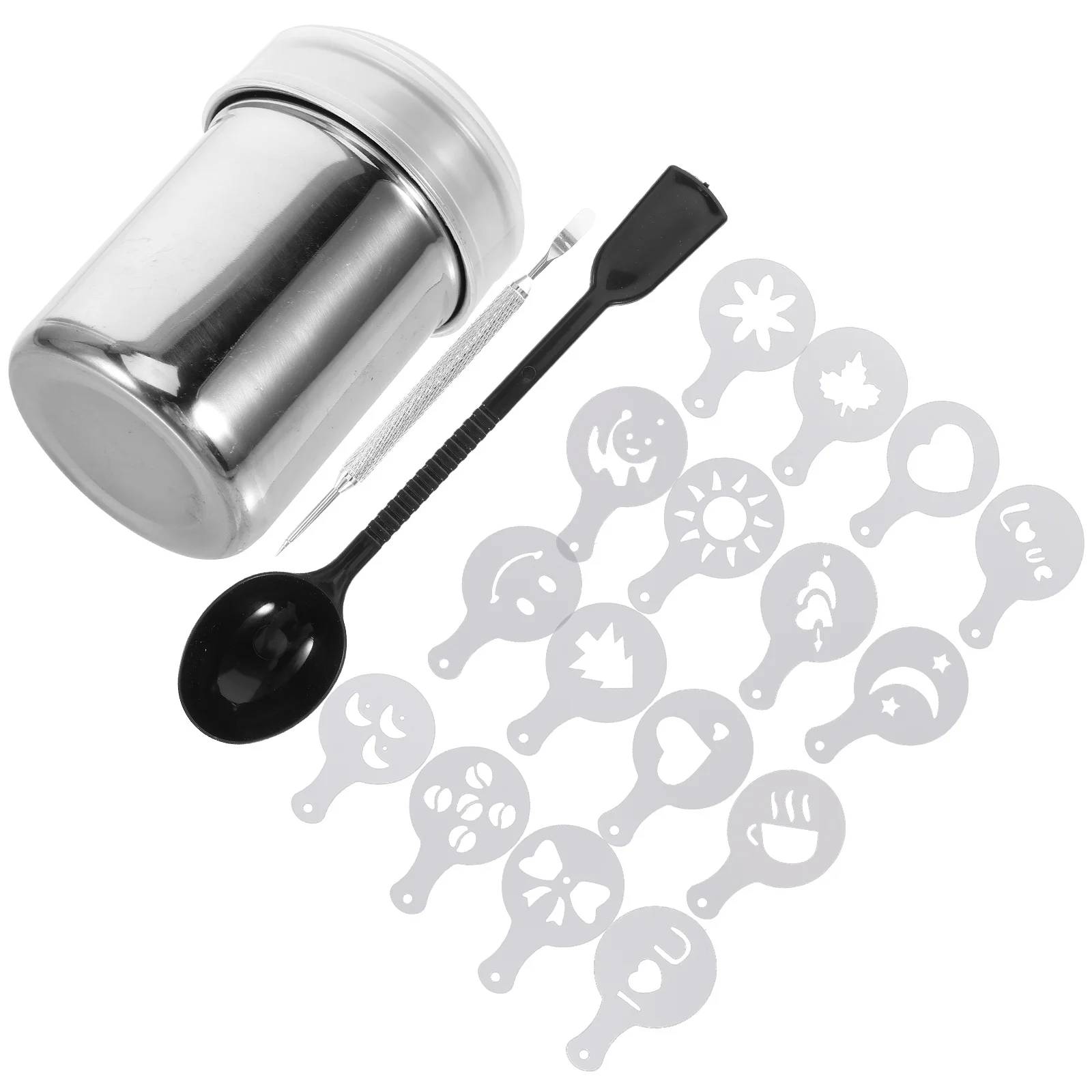 

1Set Latte Art Stencils Kit Coffee Decoration Making Tools Powder Shaker Measuring Spoon Reusable Washable DIY Coffee Supplies