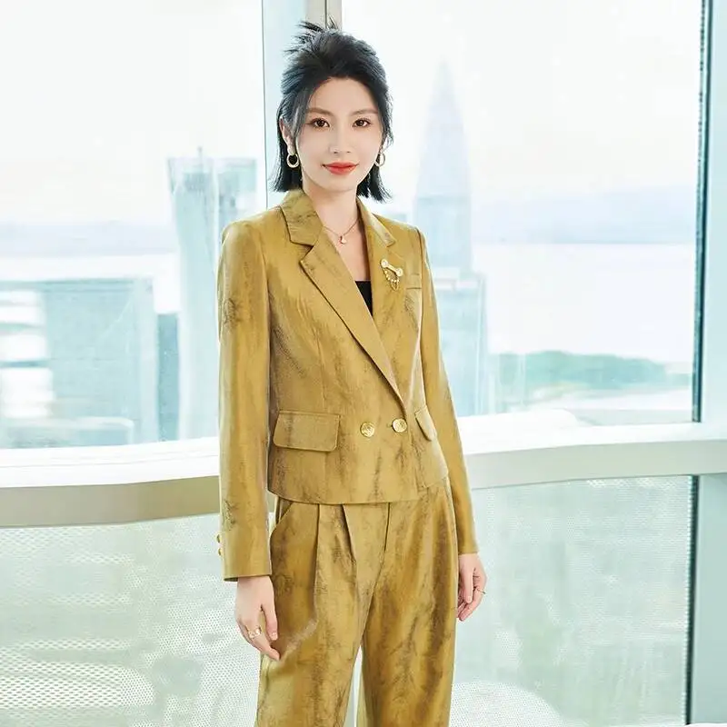 

Формальные деловые пиджаки из ткани высокого качества, брючные костюмы в стиле OL, осенне-зимний профессиональный комплект брюк, одежда для карьеры и интервью
