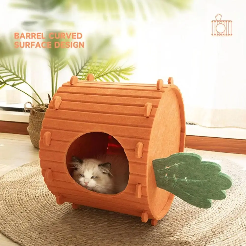 Cute Orange Carrot Felt Cat House Semi-enclosed Four-season Universal Tunnel Drill Felt Pet Sleeping Resting Playing House