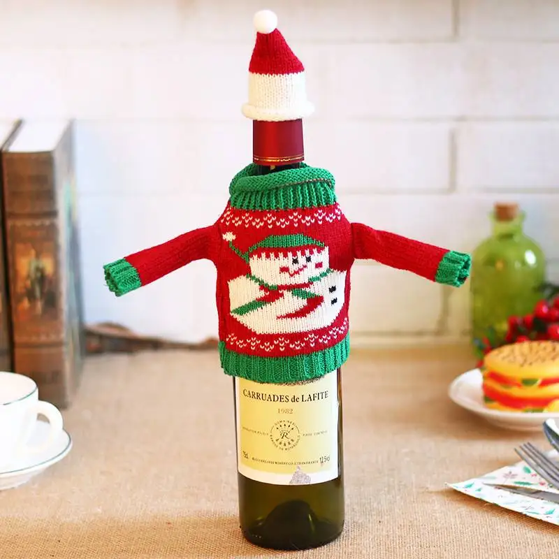 New Christmas Supplies Knitted Christmas Elk Wine Bottle Set Creative Sweater Red Wine Set Holiday Decorations Hot Saling