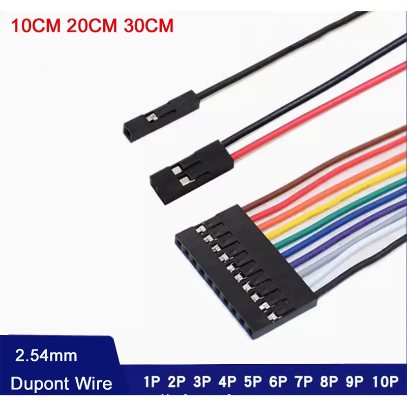 

1-10 Pin Dupont Wire Female Single Head F-F Terminal spacing 2.54mm Wire diameter 0.12mm Cable Lead Length 10/20/30CM