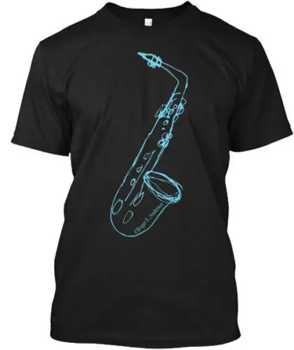 Saxophone In Blue T-Shirt Made in the USA Size S to 5XL