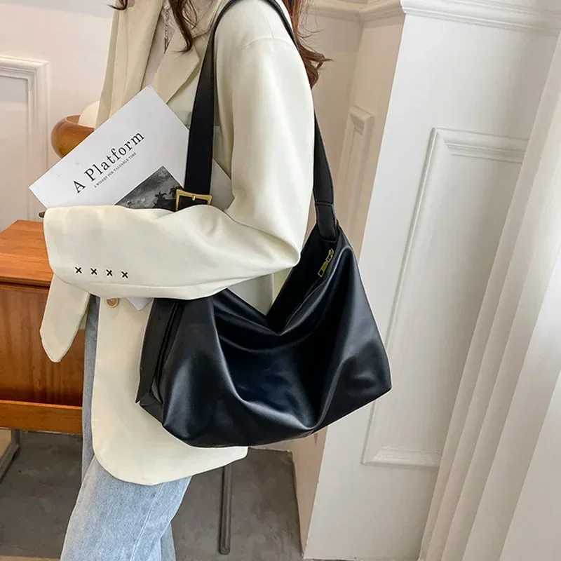 Woman Shoulder Bag Casual Tote PU Leather Vintage Shopper Luxury Handbags For Women Large Capacity Solid Fashion Crossbody Bag