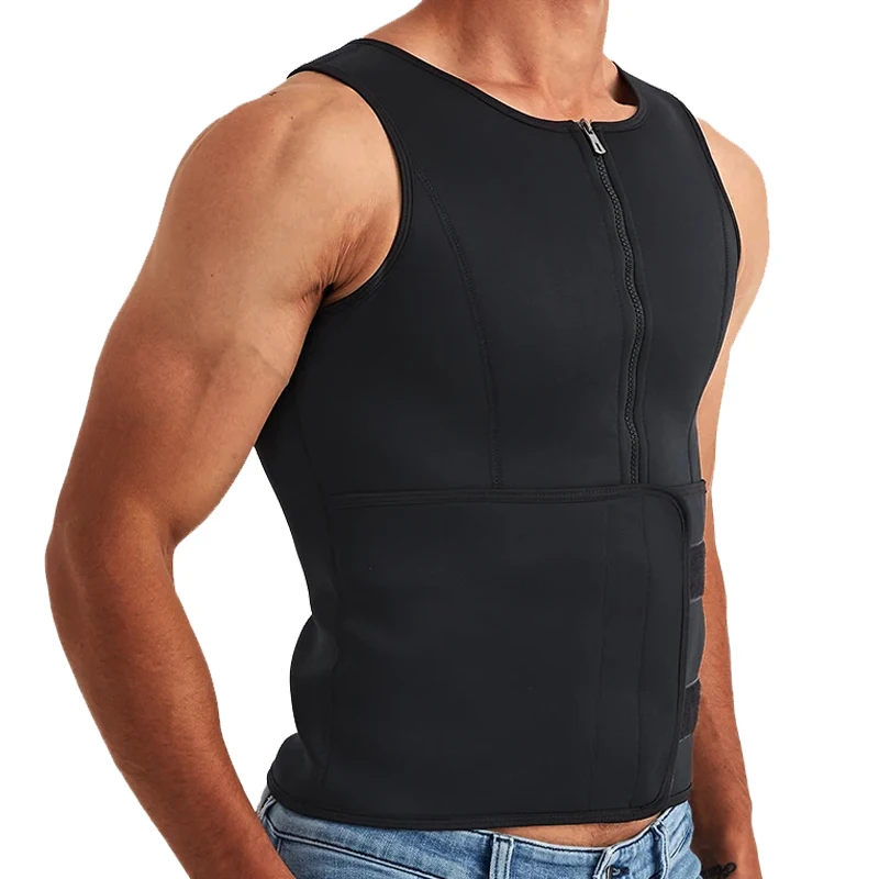 Men Neoprene Sauna Zipper Waist Trainer Corset Vest Belly Trimmer Compression Body Shaper Shirts Slimming Belt Faja Shapewear