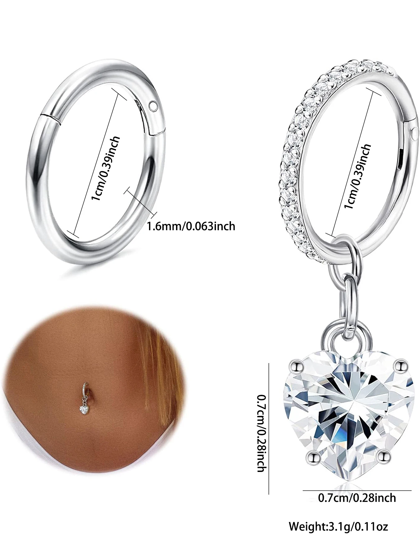 2 pezzi moda in acciaio inox zircone anello ombelico donne Piercing all\'ombelico gioielli per feste