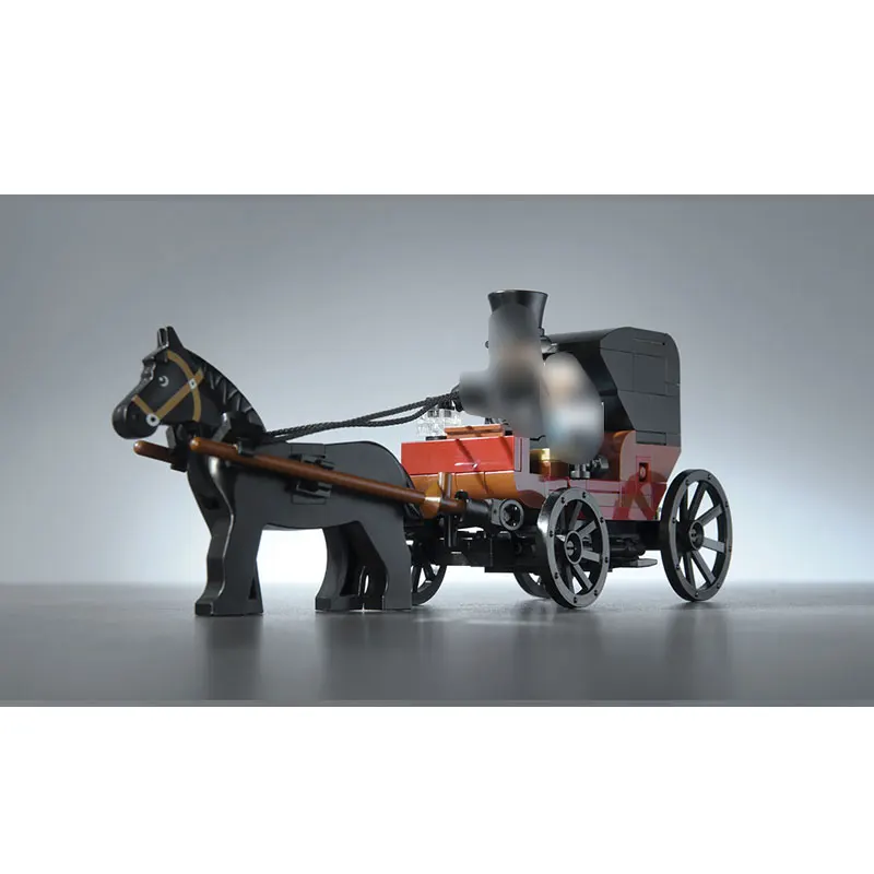 MOC-92568 말이 끄는 마차 도시 건축 빌딩 블록 벽돌 모델 스트리트 뷰 세트 어린이를위한 어린이 장난감 선물 112PCS