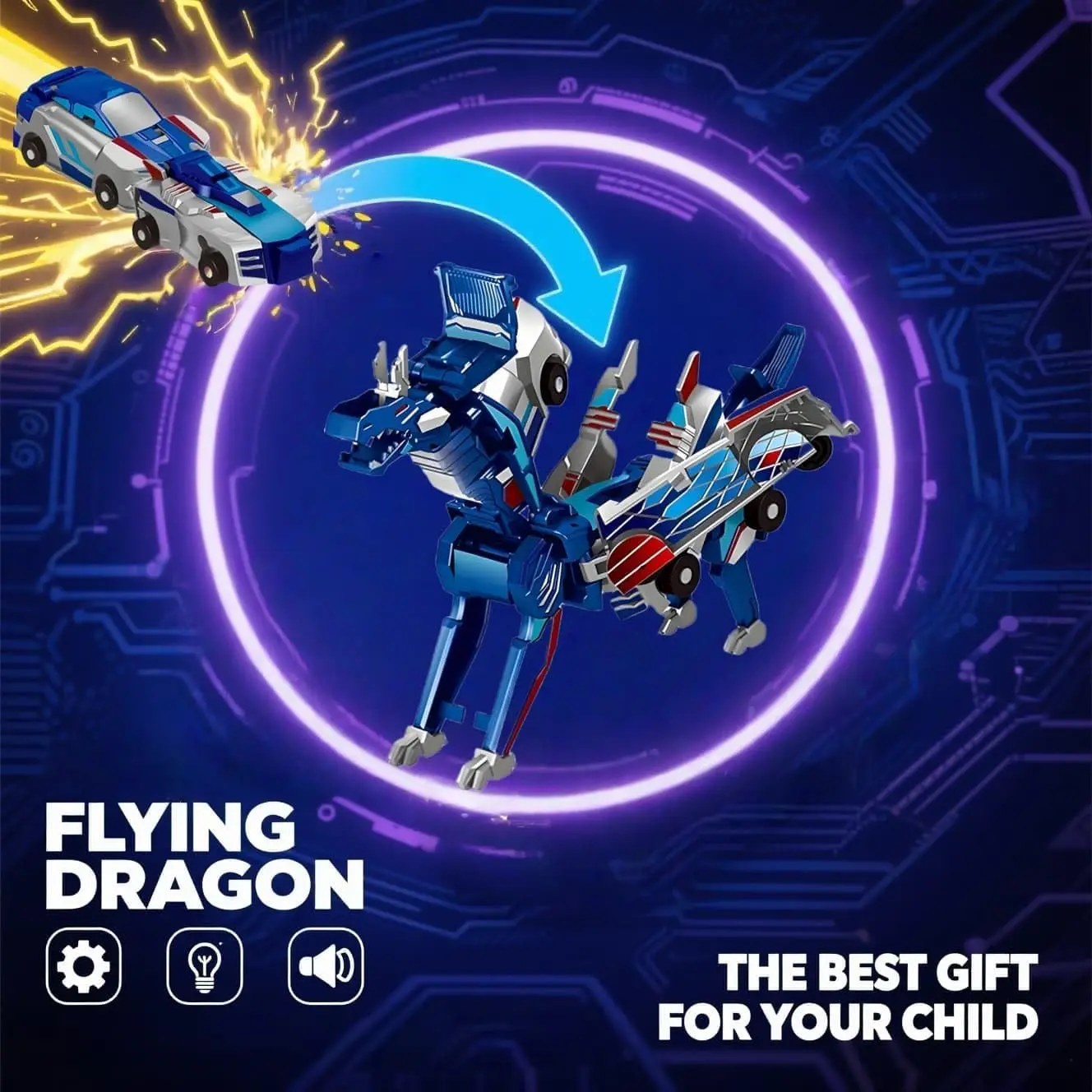 Ensemble de jouets de dinosaure et de voiture transformant – Véhicule robot à réaction Crash, ensemble de jouets interactifs pour enfants