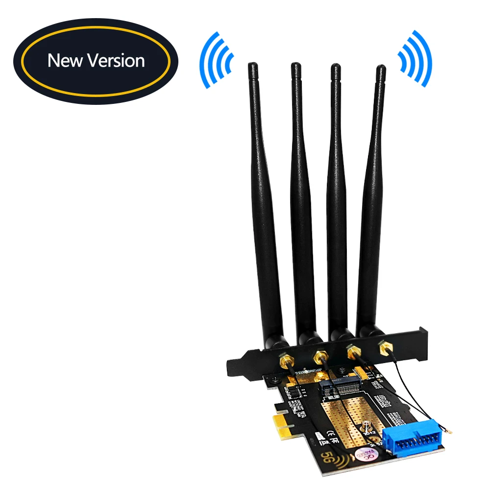 M.2 Wifi Module to PCIE X1 / USB 3.0 Expansion Card 4 Antennas NANO SIM Slot NGFF B Key for 30x42/52 3G 4G 5G M2 Wireless Module