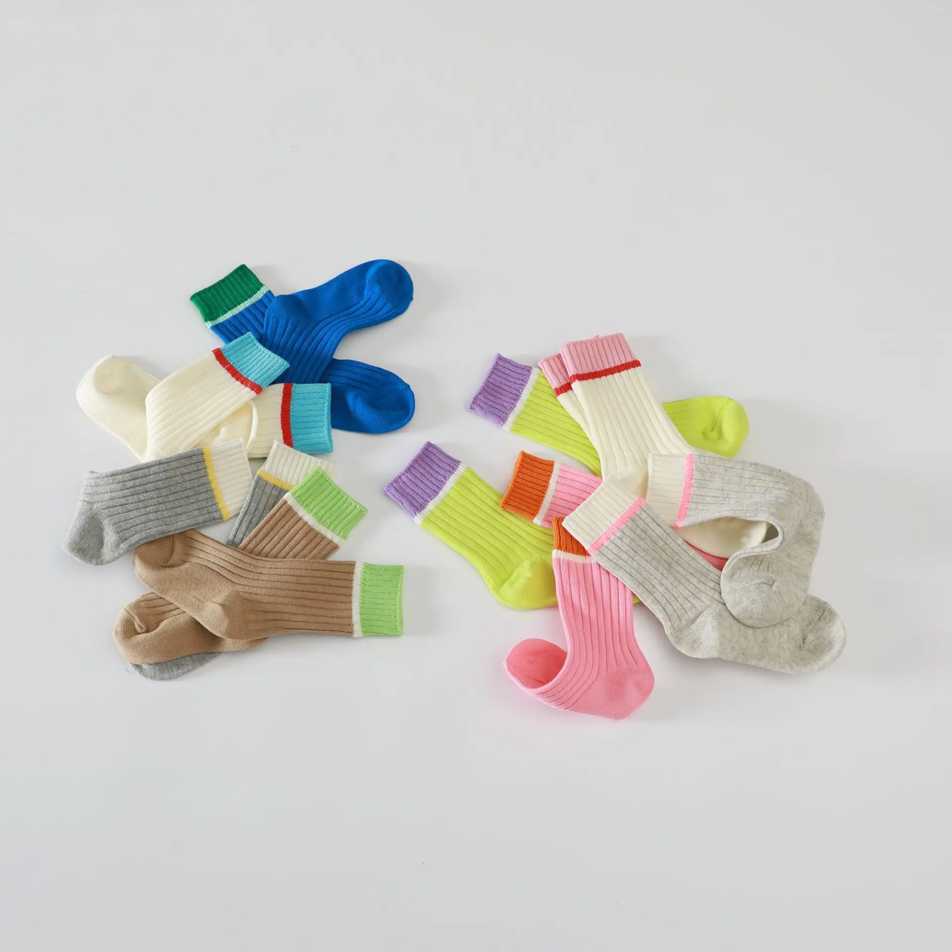 4Pairs/Lot Baby Socks Spring Autumn Soft Comfortable Breathable Children Cotton Socks Boys Girls Calf Length Patchwork Socks