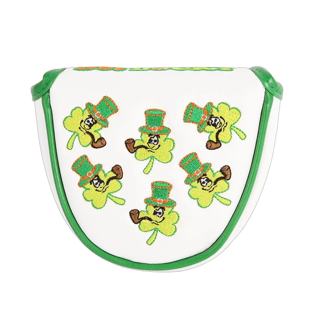 PU Leather Shamrock Embroidery Strong Magnetic Closure Golf Club Headcovers Mallet Putter Head Cover