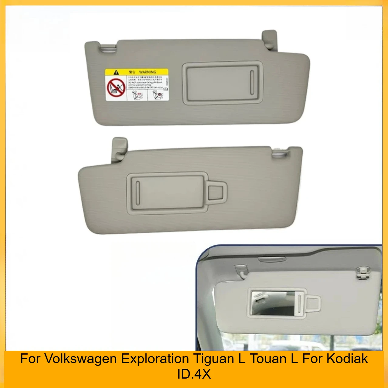 

Серый внутренний солнцезащитный козырек с зеркалом для макияжа для Volkswagen Exploration Tiguan L, Touan L, Kodiaq, ID.4X, артикул 5TD857551/2