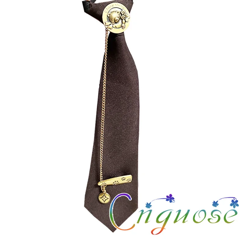 2024 Korean Fashion 2024 DIY Retro Style Chain Tie  Brown Coffee Tie without knots Necktie for Womens