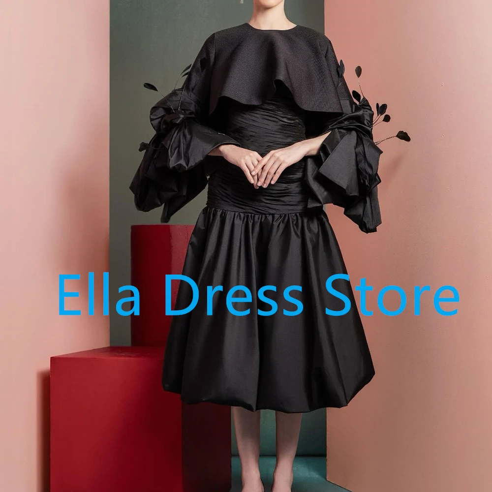 فستان سهرة أنيق مخصص برقبة دائرية وأكمام طويلة من الجيرسيه فستان سهرة حديث على شكل حرف a بطول الشاي للحفلات فيستدو دي نوش