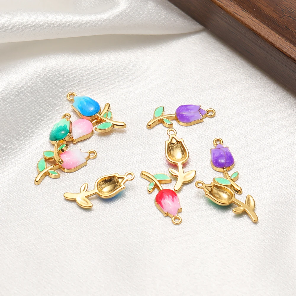 5 Stück Edelstahl-Emaille-Rosenblüten-Anhänger für DIY-Schmuckherstellung für Frauen: Halsketten, Anhänger, Armbänder, Ohrringe. – Detail 4