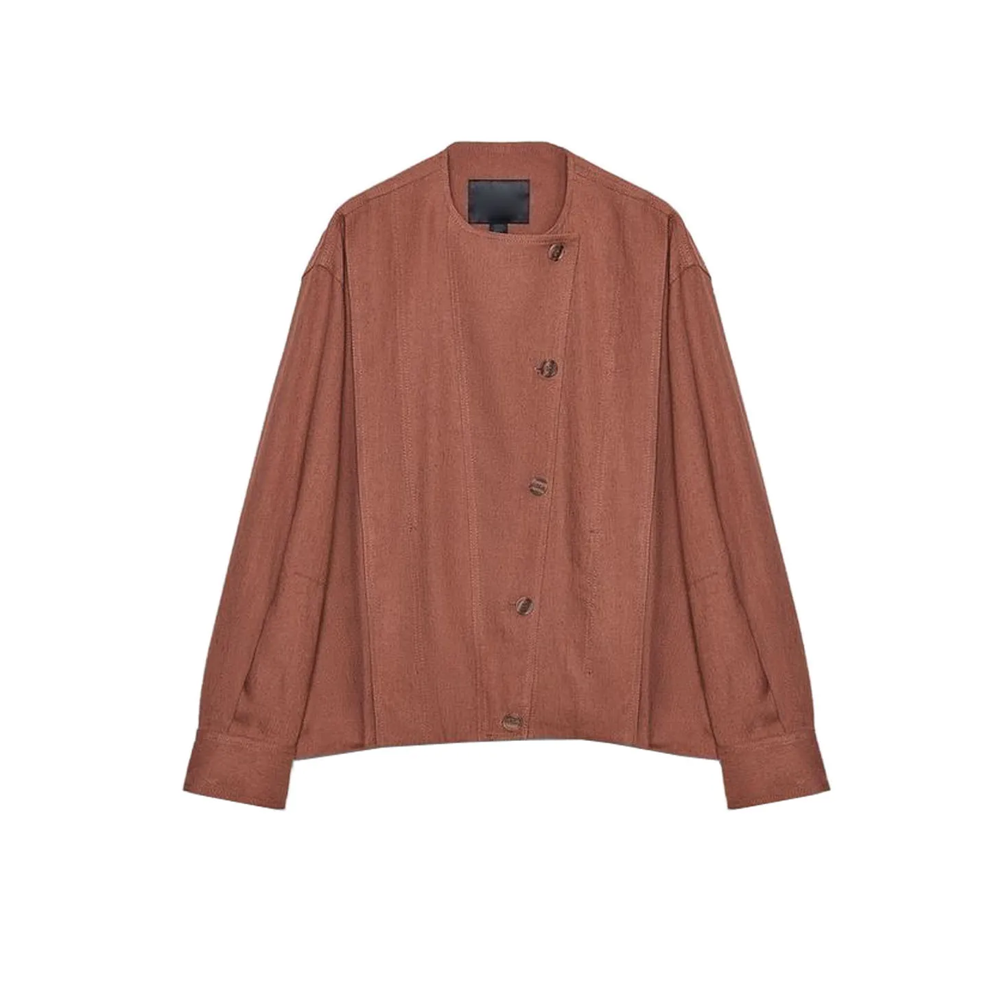 

Autumn New Women's Pleated round Ne Long Sve Mixed Pilot Jaet Coat Casual Sle Polyester Fiber 00% Ladies Outerwear