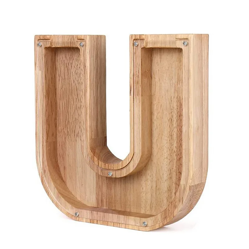 26 Letters Engels Spaarpot Houten Munt Geldbesparende Doos Jar Munten Opbergdoos Desktop Ornament Home Decor Ambachten Kerstcadeau