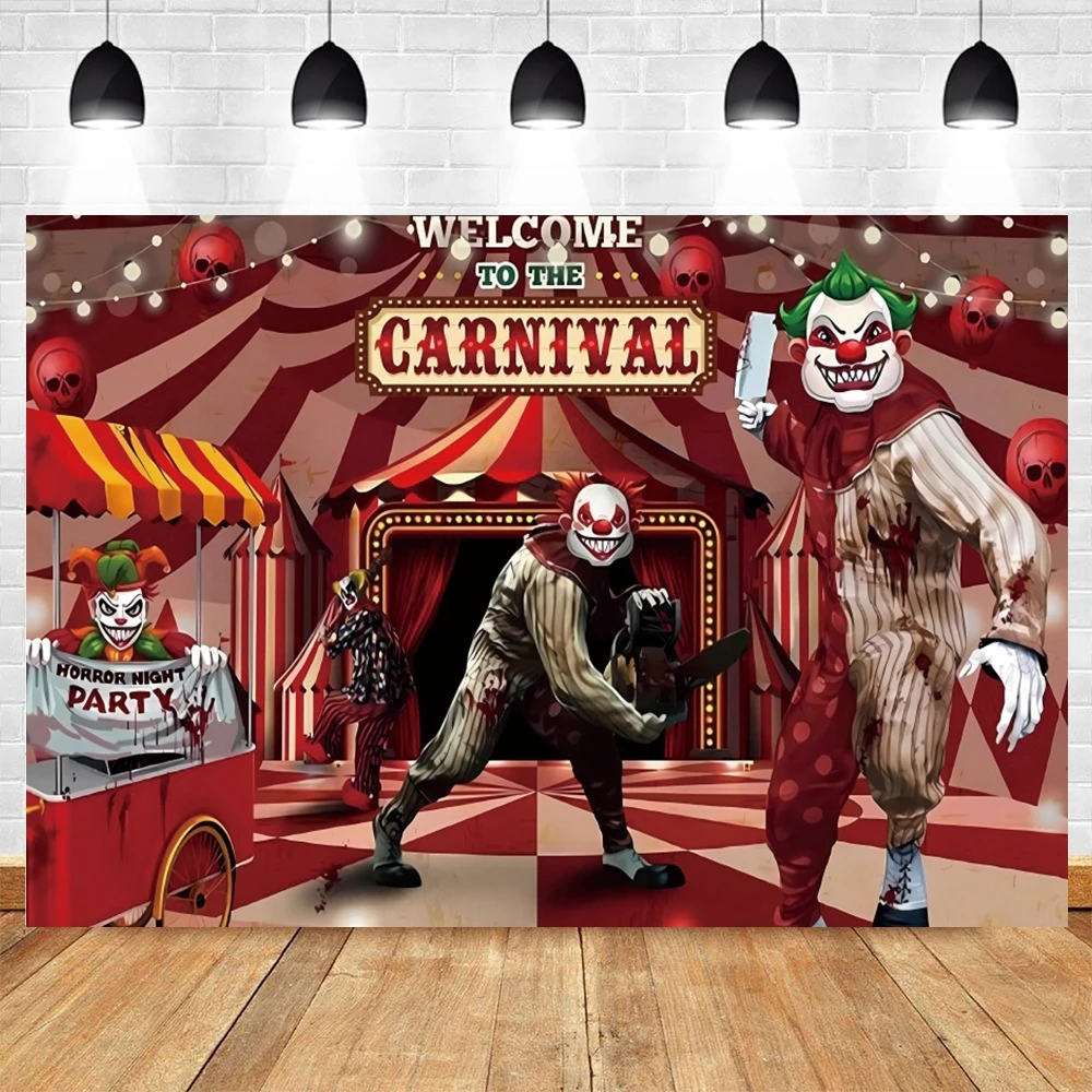 Halloween Evil Clown Backdrop Horror Scary Circus Carnival Kids Birthday Trick or Treat Family Party Photography Background