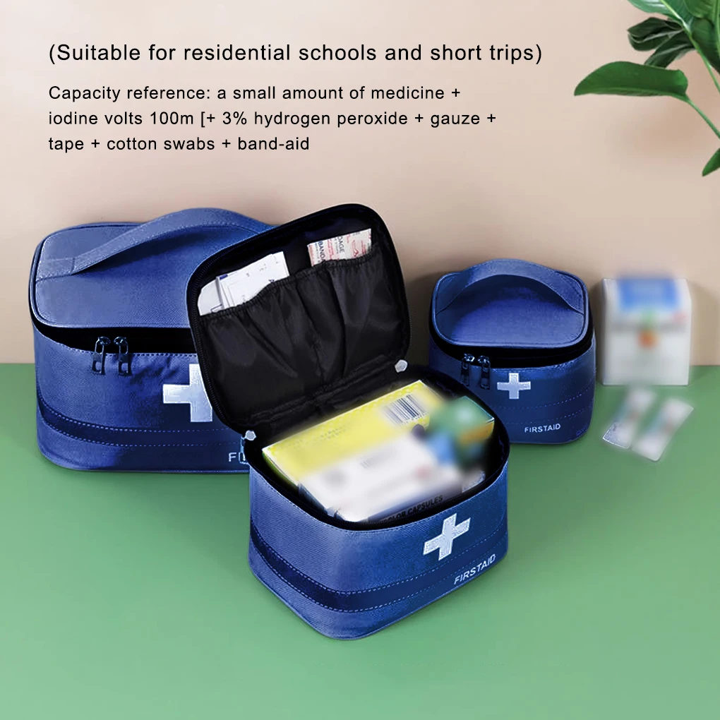 First Aid Kit Bag Portable Handle Large Capacity Medicine Bags Medical Box Camping Kitchen Outdoors Blue Small