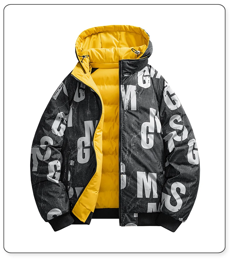 2026 Winter Men's Cotton Jacket letter pattern double-faced Cotton Jacket men Winter Coat Edition Trendy Thick solid color