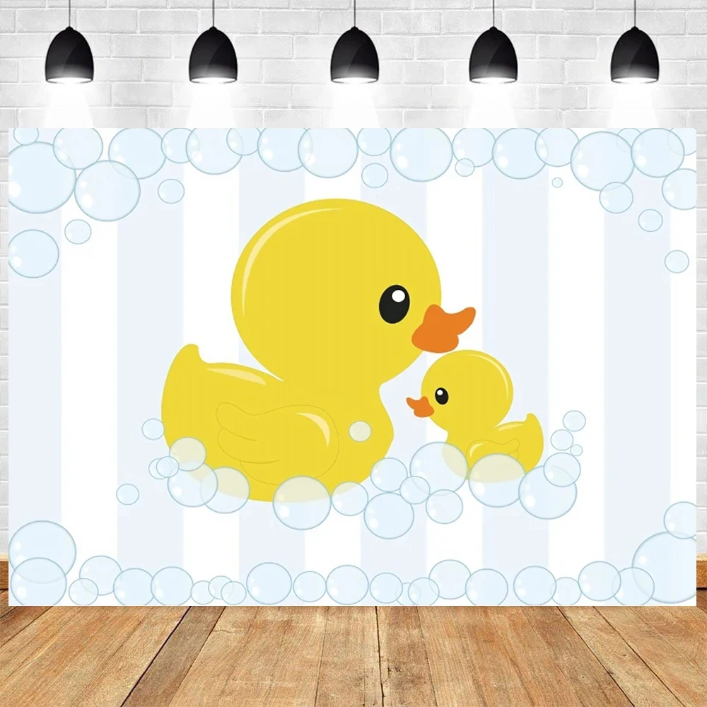 Cartoon Yellow Duck Theme Birthday Party Decoration Cute Duck Balloons Cake Topper Newborn Children Baby Bubble Bathing Banner