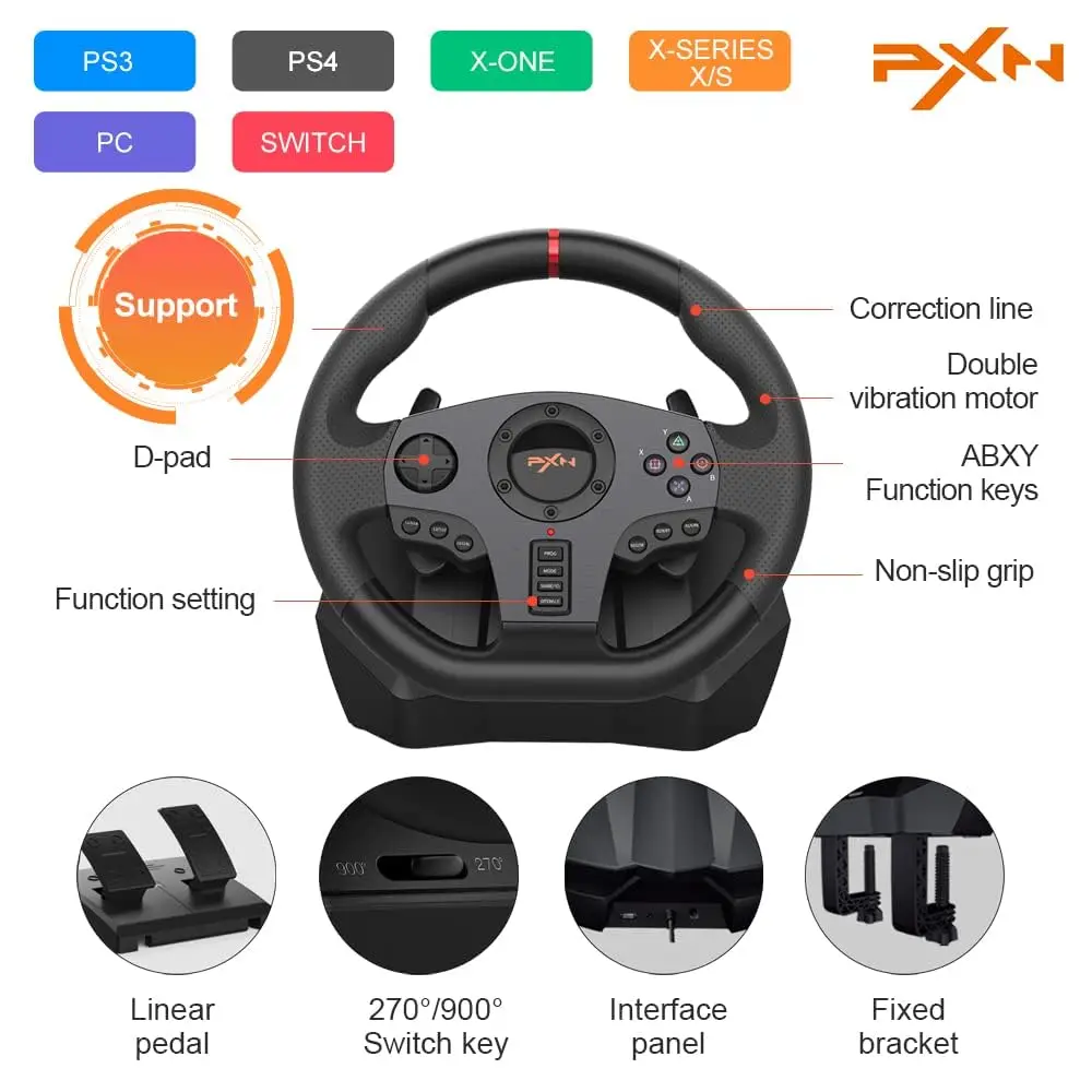 عجلة قيادة الألعاب V900 - 270/900 °   عجلة سباق Sim Xbox مع دواسات مجداف شيفتر - لأجهزة Xbox One، Series S | X، PC، PS4، Switch