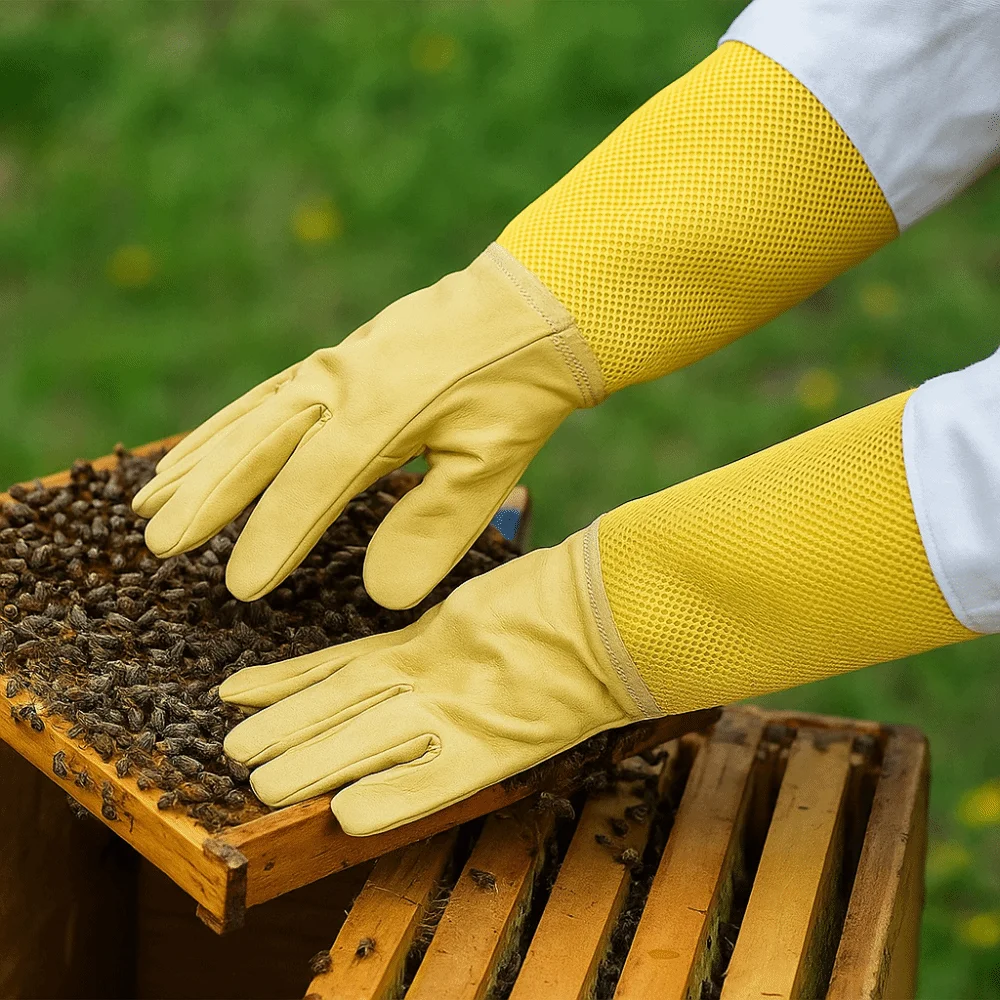 

Leather Beekeeping Gloves Breathable Mesh Goatskin Beekeeper Gloves Durable Windproof Protective Gloves Beginner Use