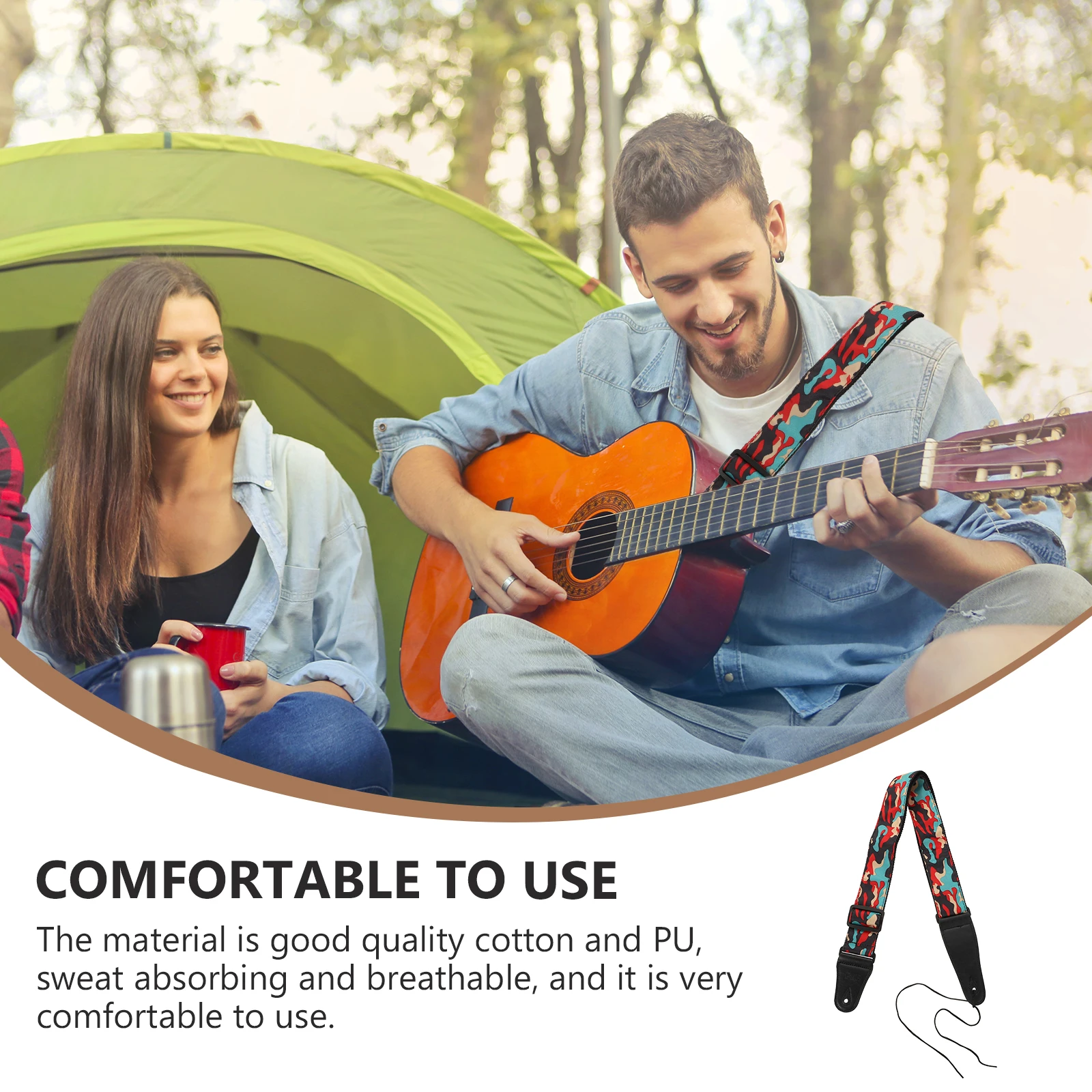 

1 pc Adjustable Camouflage Guitar Strap Cotton Pu Comfortable Durable Sweat Absorbing Breathable Portable Light For All Sizes