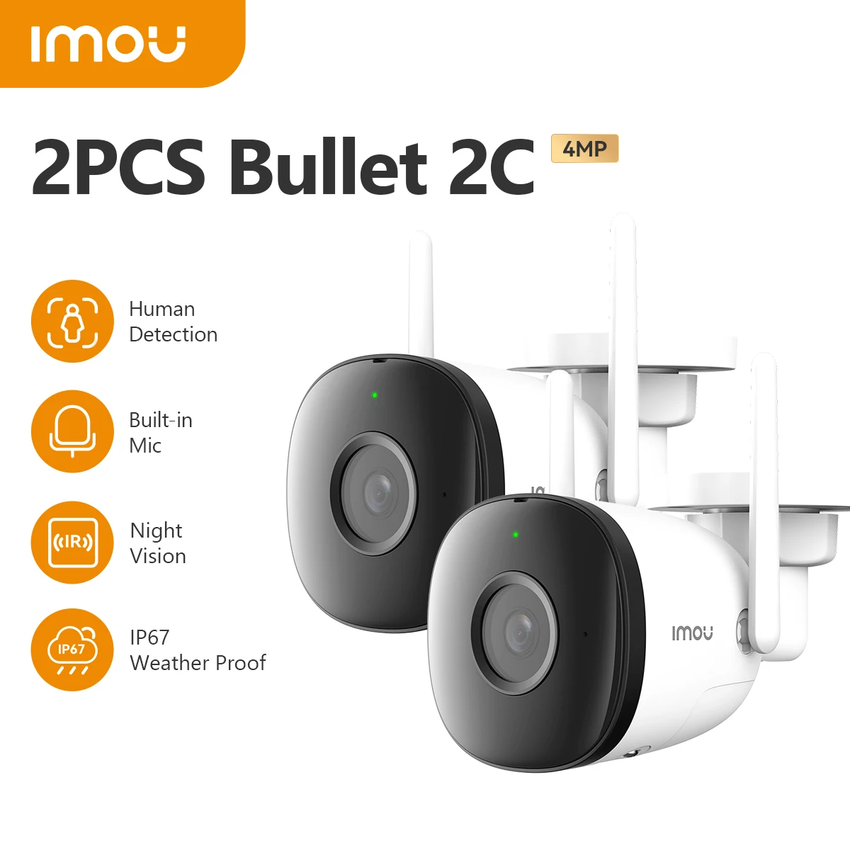 2PCS IMOU Bullet 2C 4MP Wifi Camera Weatherproof IP67 AI Human Detection Outdoor Surveillance IP Camera Wholesale