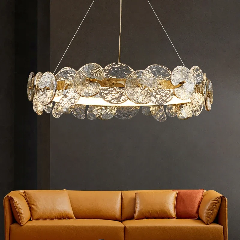 Modern LED Classical Art Ceiling Chandelier Lotus Leaf Glass Pendant Light Home Deco Hanging Lamp for Living Dining Room Bedroom