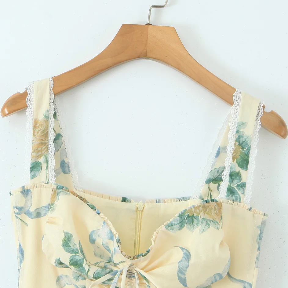 Ele Floral Lace Splice Slimming Long Gown for Women Summer Season High Waist A-Line Skirt Print Design No Brand Registered