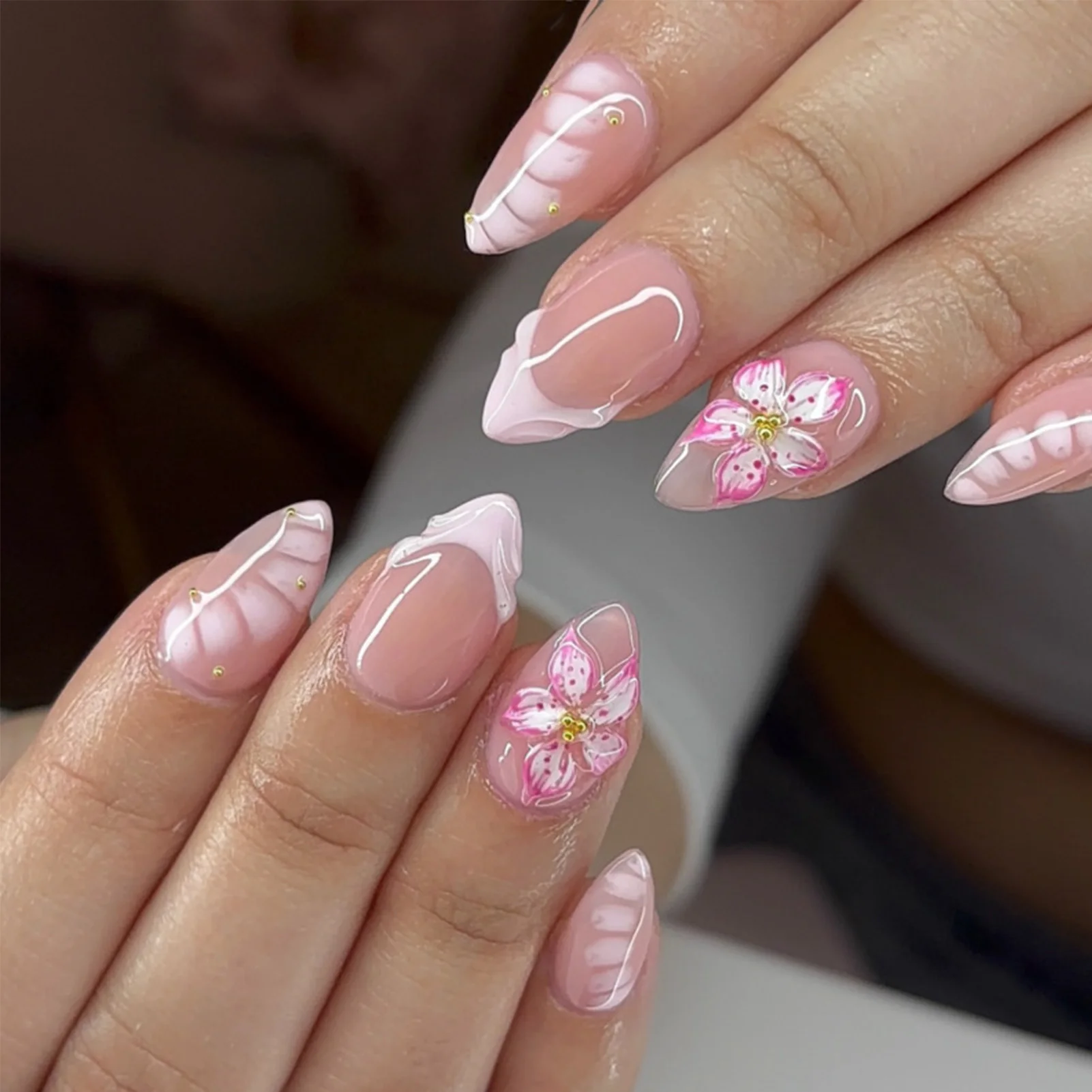 24-unidades-de-unhas-posticas-em-formato-de-amendoa-rosa-nude-francesinha-com-designs-de-flores-3d-para-mulheres-e-meninas-unhas-de-verao-com-aplicacao-por-pressao