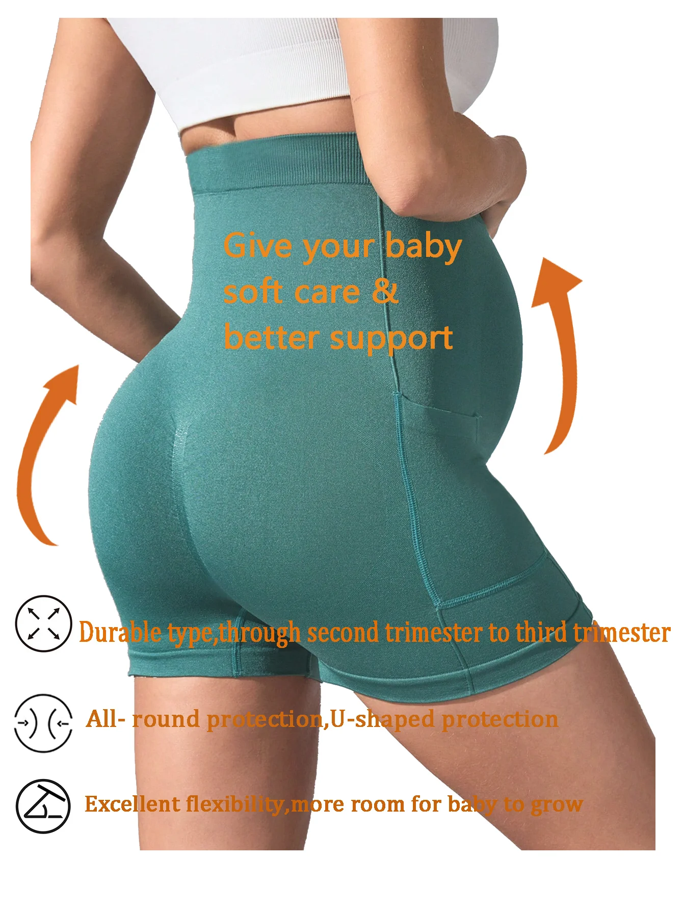 High Waist Over Belly Maternity Biker Shorts With Side Pocket Soft Stretch Full Support Pregnancy Workout Yoga Shorts