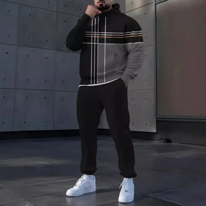 

Мужской модный комплект спортивной одежды, осень 2024, повседневный длинный свитшот и брюки све, комплект из двух предметов, полиэфирное волокно 00%