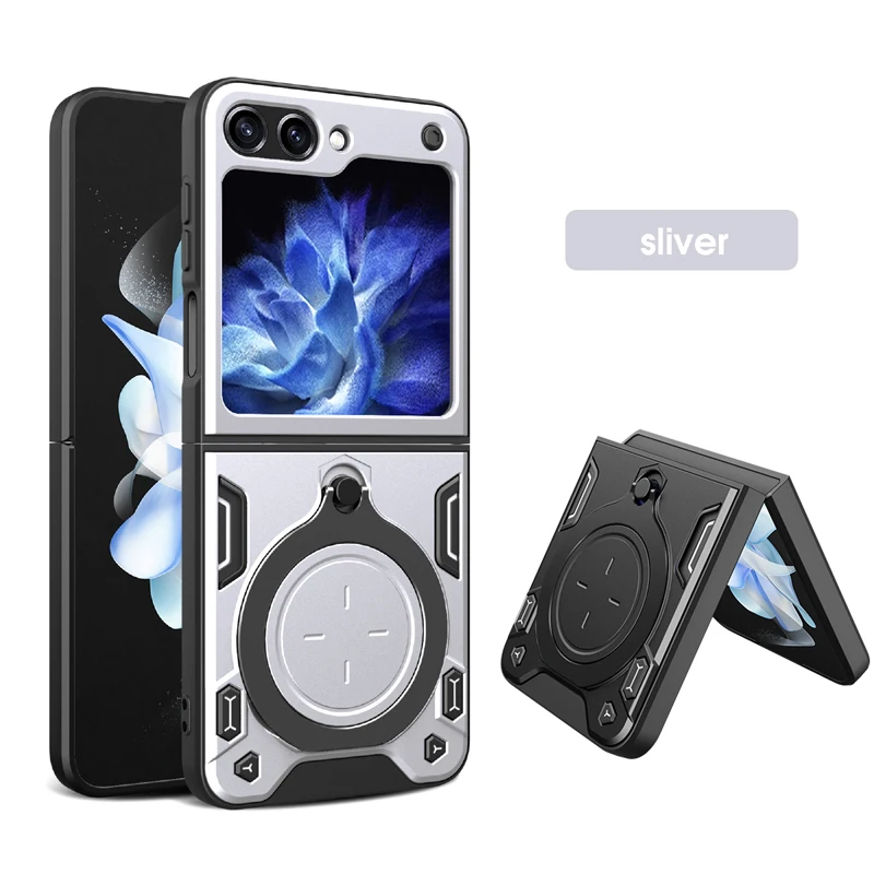 Slide Camera Lens Military Grade Armor Phone Case for Samsung Galaxy Z Flip 7 4 5 6 Holder Ring Stand Phone Back Cover Cases