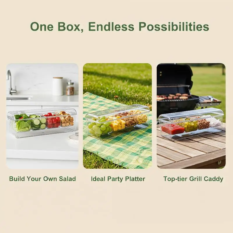 Chilled Condiment Server 5 Compartment Acrylic With Lid Clear For Salad Chilled Serving Tray Ice Serving Bowl Clear Salad