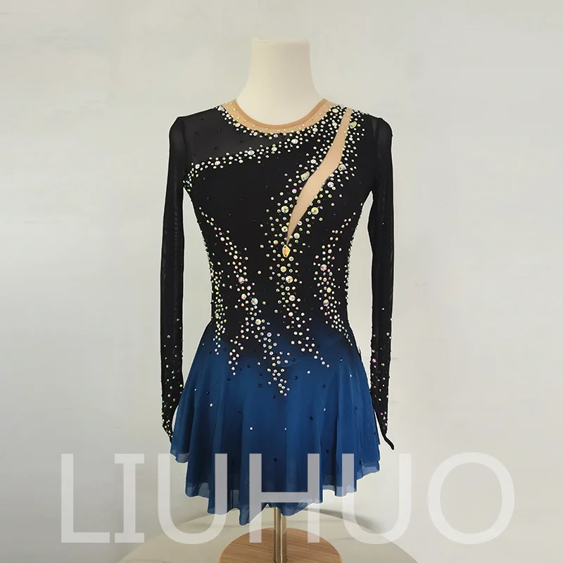 LIUHUO Figure Skating Dress Girls Women Teens Stretchy Spandex Gradient Competition Wholesale