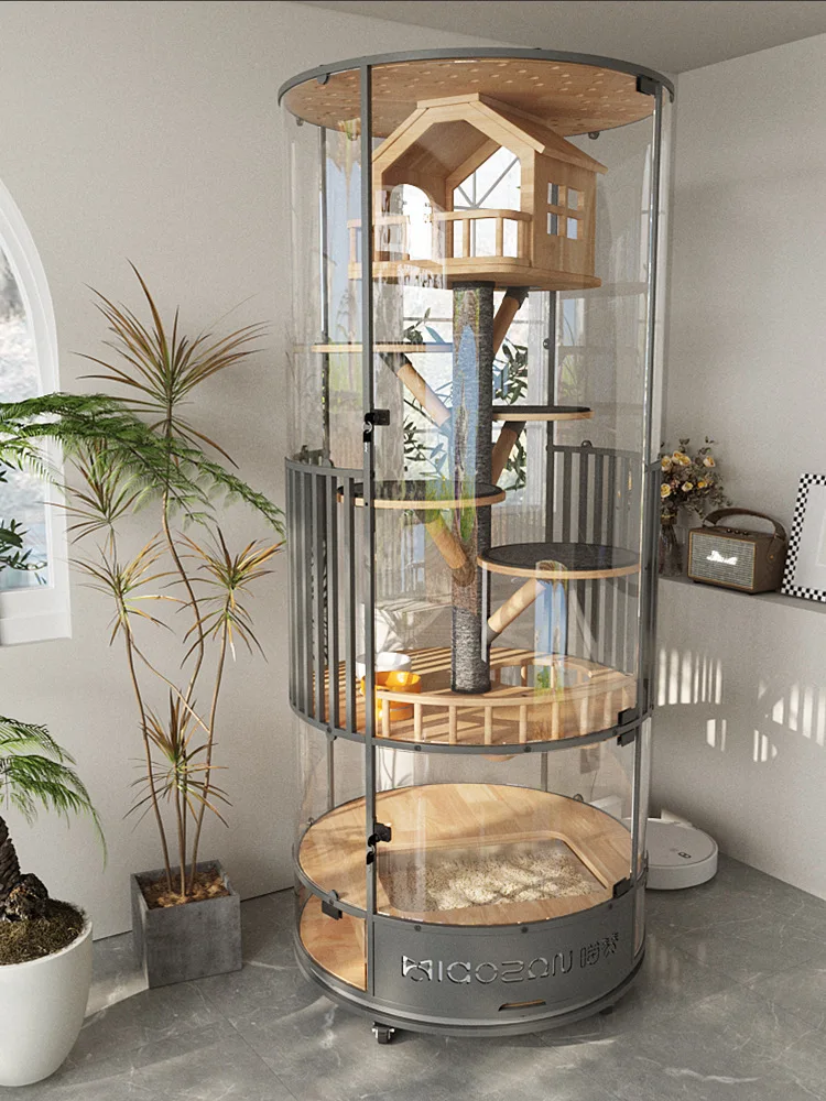 

360 ° panoramic cat villa space luxury cat nest glass room cat showcase cage with toilet